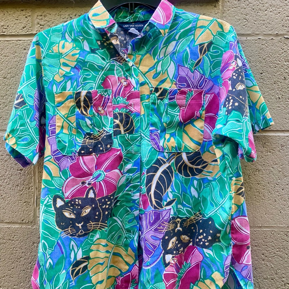 Lady Van Heusen Multicolor Tropical Print Shirt